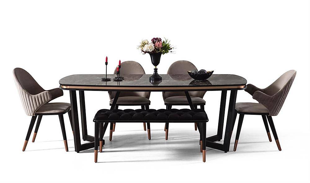 Mood Siyah Bronz Yemek Masası Takımı Yemek Masası Takımı