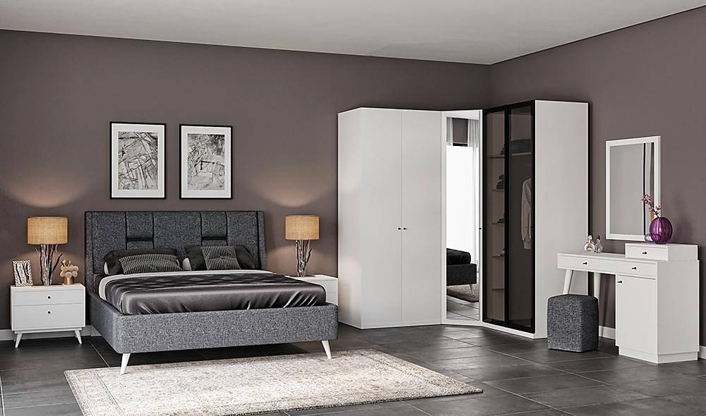 Carmine Beyaz Medium Köşe Yatak Odası Yatak Odası