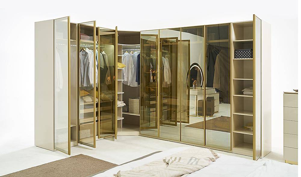 Kıbrıs Cam Köşe Gardolap Kapaklı Gardırop