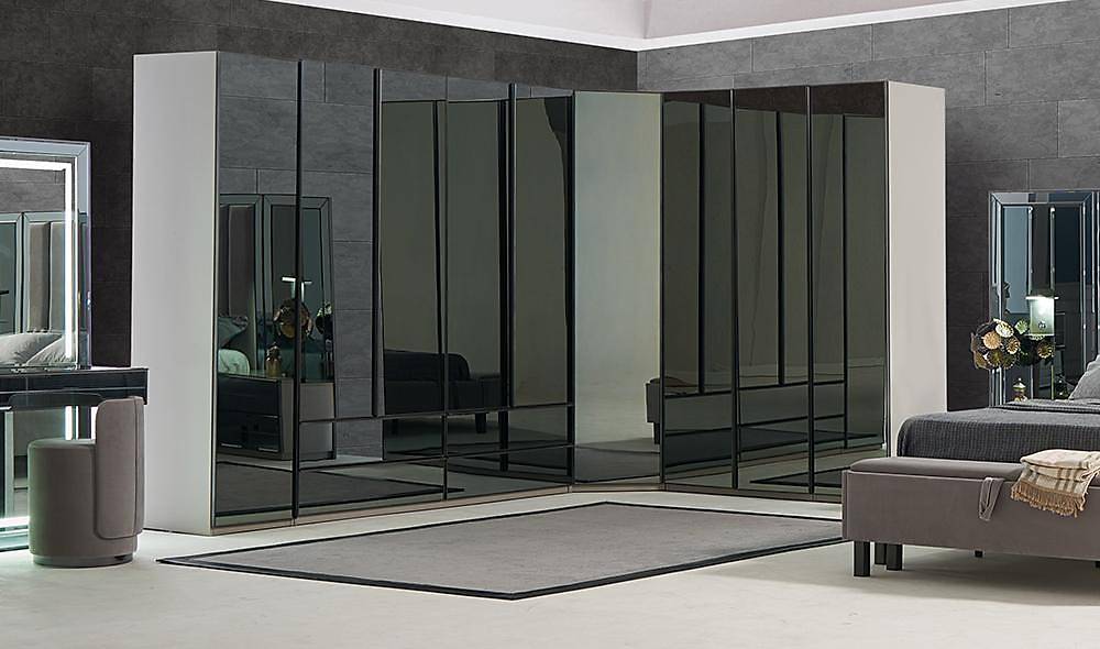 Zirkon Cam Köşe Gardolap Kapaklı Gardırop