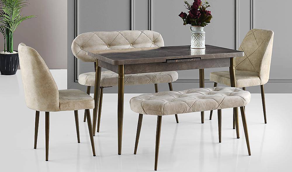 Krem Kapitoneli Yemek Masası Masa Sandalye