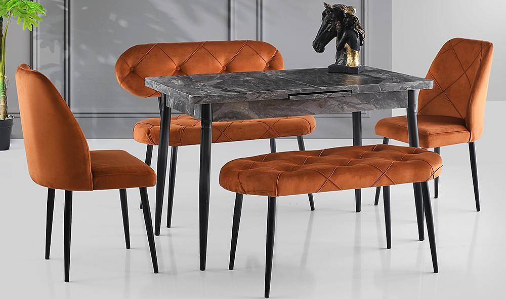 Turuncu Kapitoneli Yemek Masası Takımı Yemek Masası Takımı