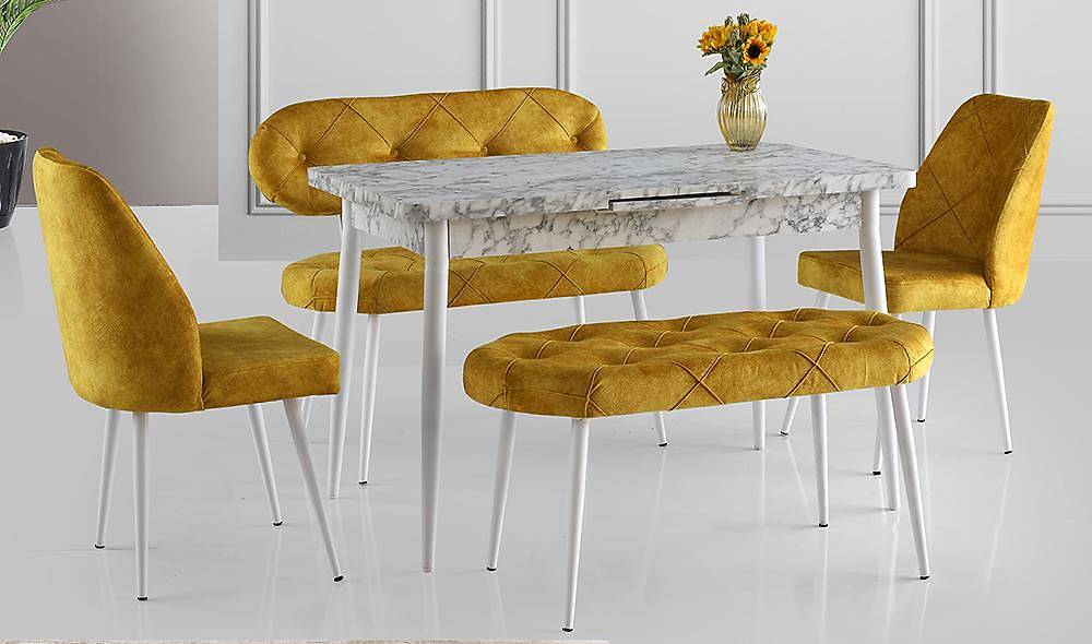 Sarı Kapitoneli Yemek Masası Takımı Yemek Masası Takımı