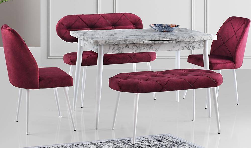 Mor Kapitoneli Yemek Masası Takımı Yemek Masası Takımı