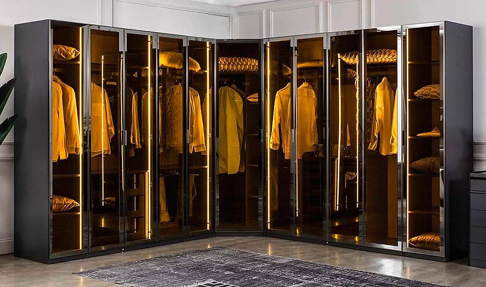 Suare Antrasit Köşe Gardrop Giyinme Odası