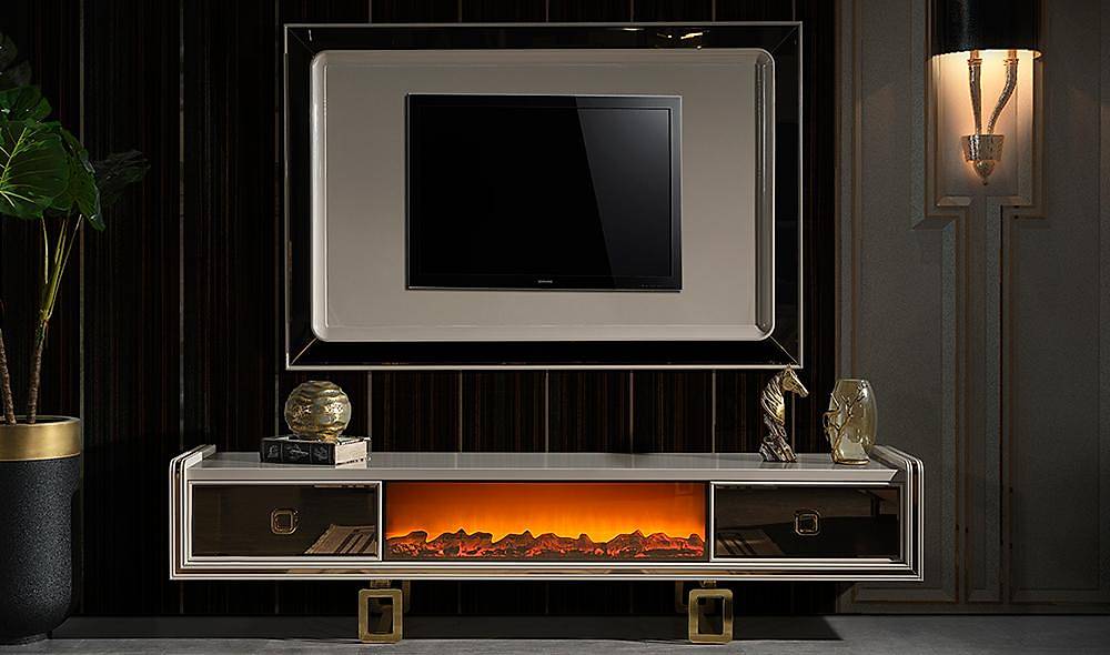 Tiana Tv Ünitesi - Gold - Şömineli TV Ünitesi