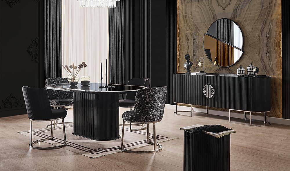Crown Yemek Odası - Siyah - Silver Yemek Odası