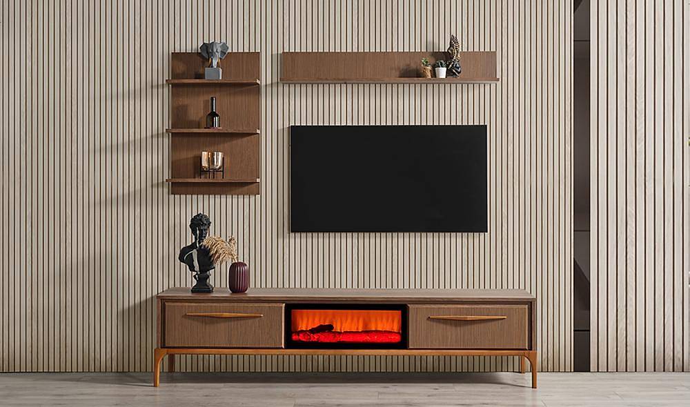 Bağdat Tv Ünitesi - Şömineli - Ceviz TV Ünitesi