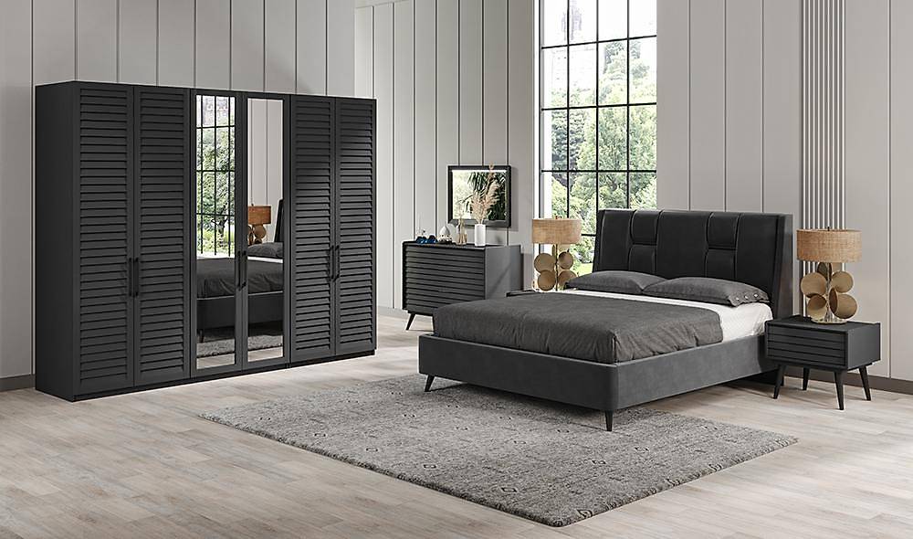 Çizgi Yatak Odası - Antrasit Yatak Odası