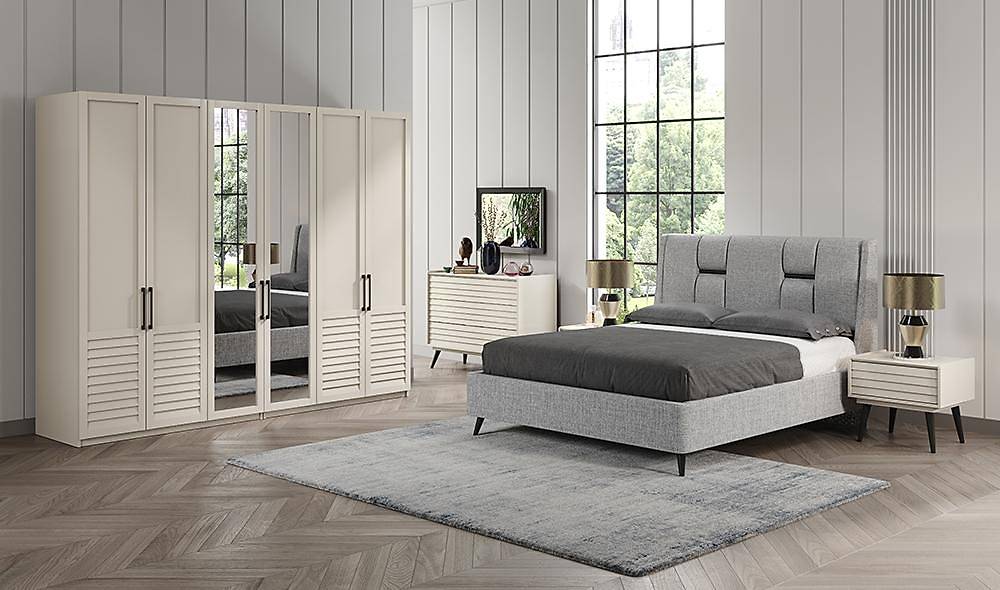 Çizgi Yatak Odası - Ekru Yatak Odası