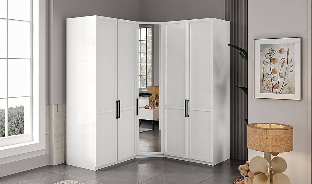 Liya Köşe Gardrop - Beyaz Giyinme Odası