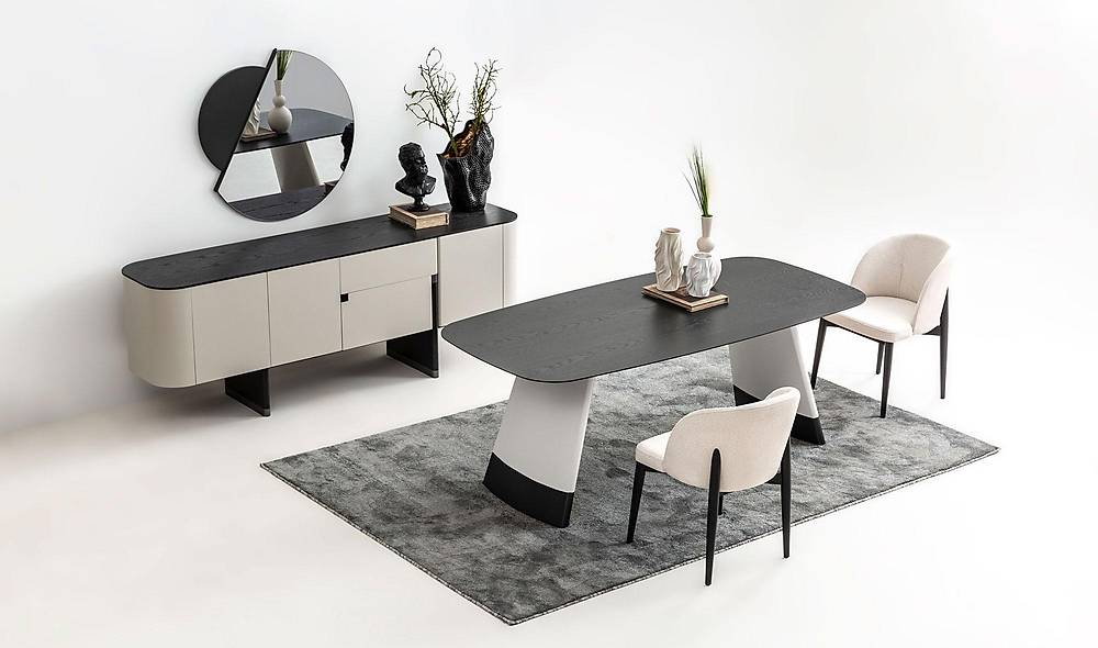 Penora Yemek Odası - Gri - Siyah Yemek Odası