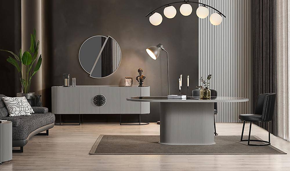 Crown Yemek Odası - Gri - Siyah Yemek Odası