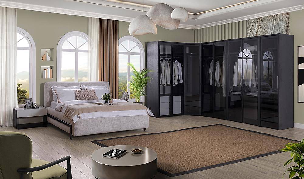 Elika Bazalı Yatak Odası - Köşe Dolaplı Giyinme Odası