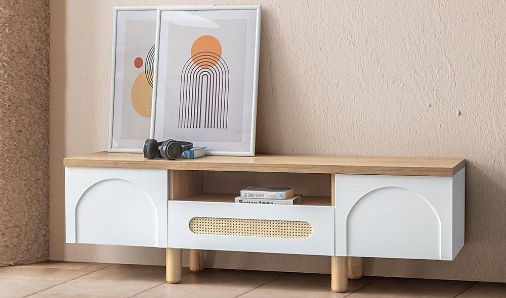 Logo Tv Sehpası - Beyaz - Hasır TV Ünitesi