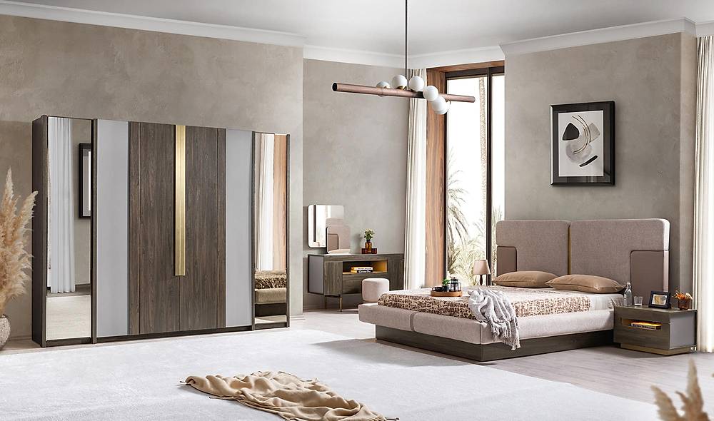 Montare Bazalı Yatak Odası - Ceviz Yatak Odası