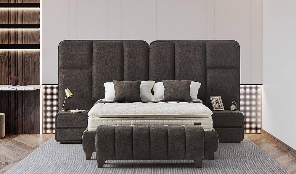 Brown Dublin Baza + Başlık + Yatak Baza Setleri