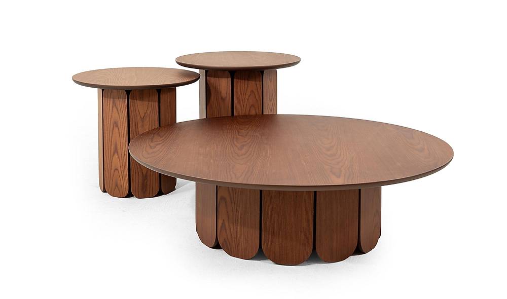 Mandala Ceviz Sehpa Seti - Silindir Sehpa ve Aksesuar