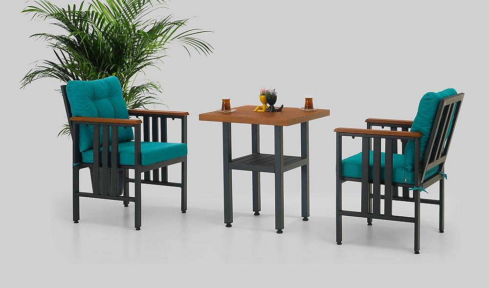 Alexis Balkon - Bahçe Çay Seti - Turkuaz Bahçe Masa Takımı