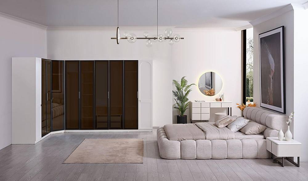 Noma Bazalı Yatak Odası - Köşe Dolaplı Giyinme Odası