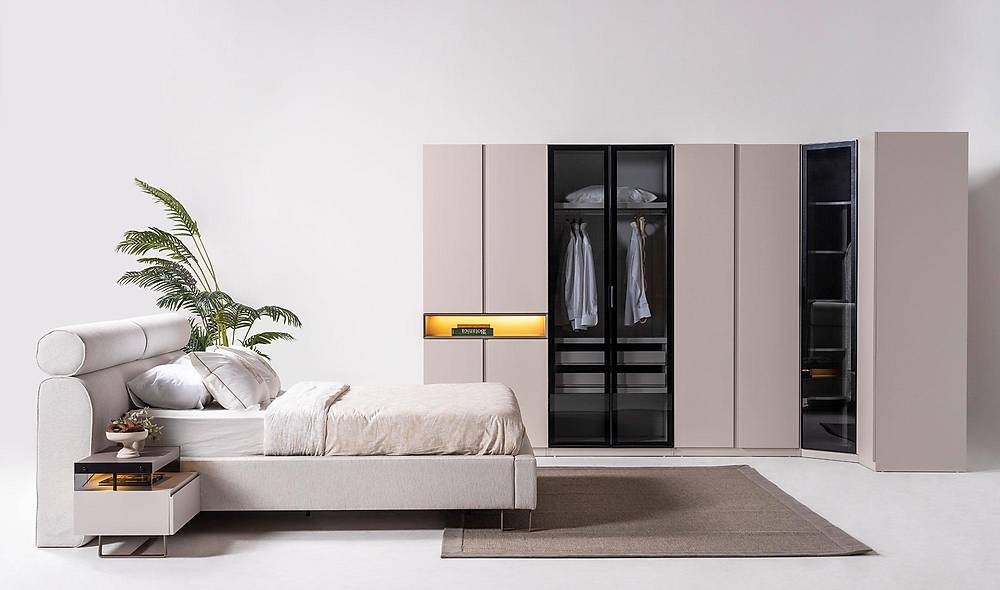 Samara Bazalı Yatak Odası - Köşe Dolaplı Giyinme Odası