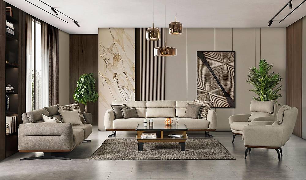 Becky Koltuk Takımı - Gri - Bej Koltuk Takımı