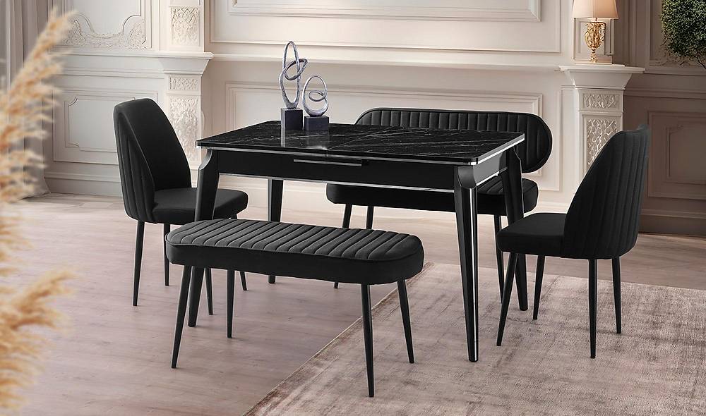 Boston Yemek Masası Takımı - Mermer Yemek Masası Takımı