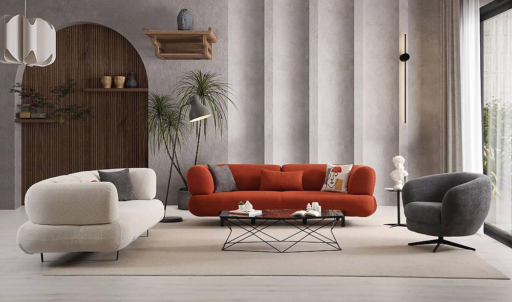 Brown Koltuk Takımı - Yataklı - Metal Ayaklı Koltuk Takımı