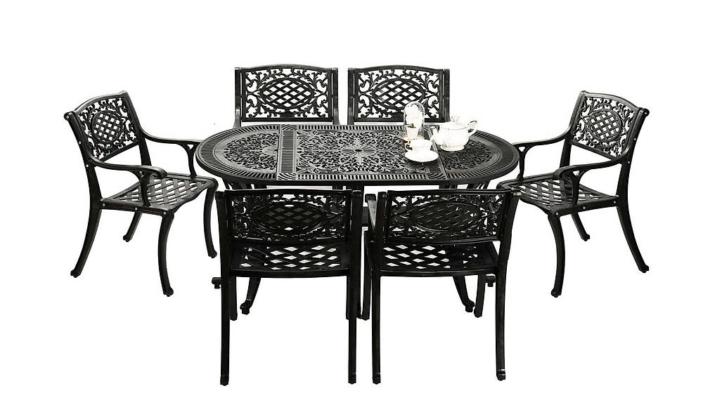 Poli Oval Bahçe Masa Takımı - Siyah Bahçe Mobilyası