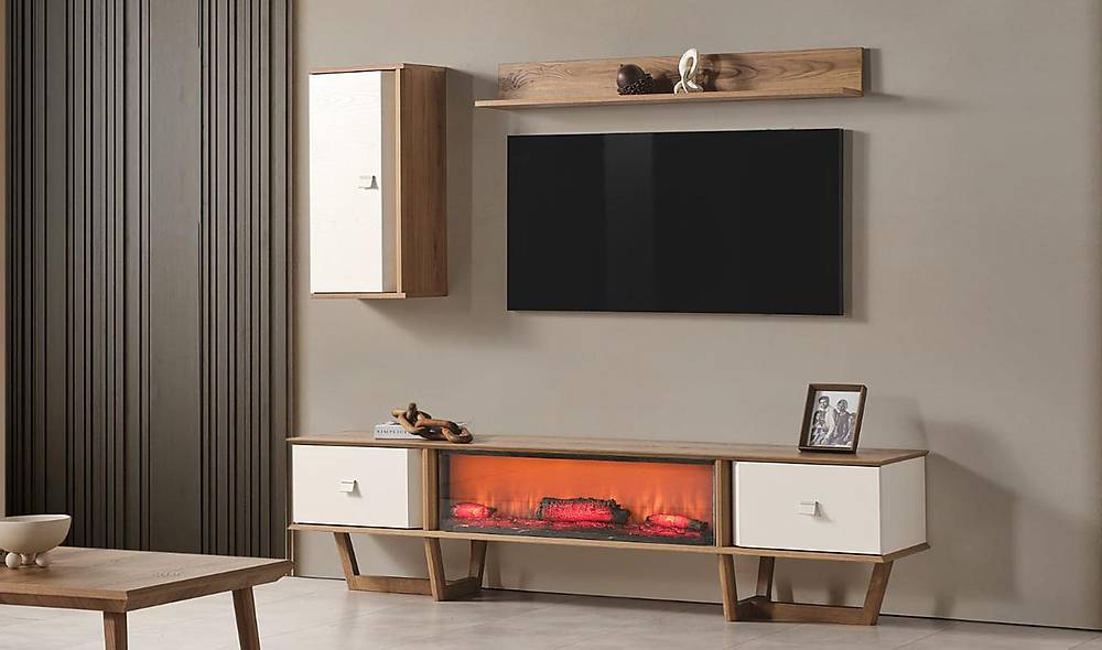 Naturel Tv Ünitesi - Şömineli TV Ünitesi