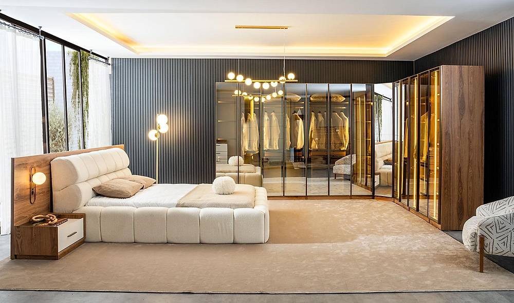 Montego Bazalı Yatak Odası - Köşe Dolaplı Giyinme Odası