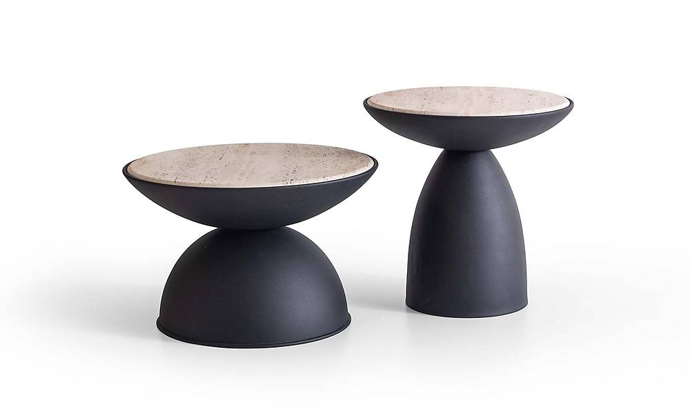 Joy Sehpa Seti - Siyah - Traverten Sehpa ve Aksesuar