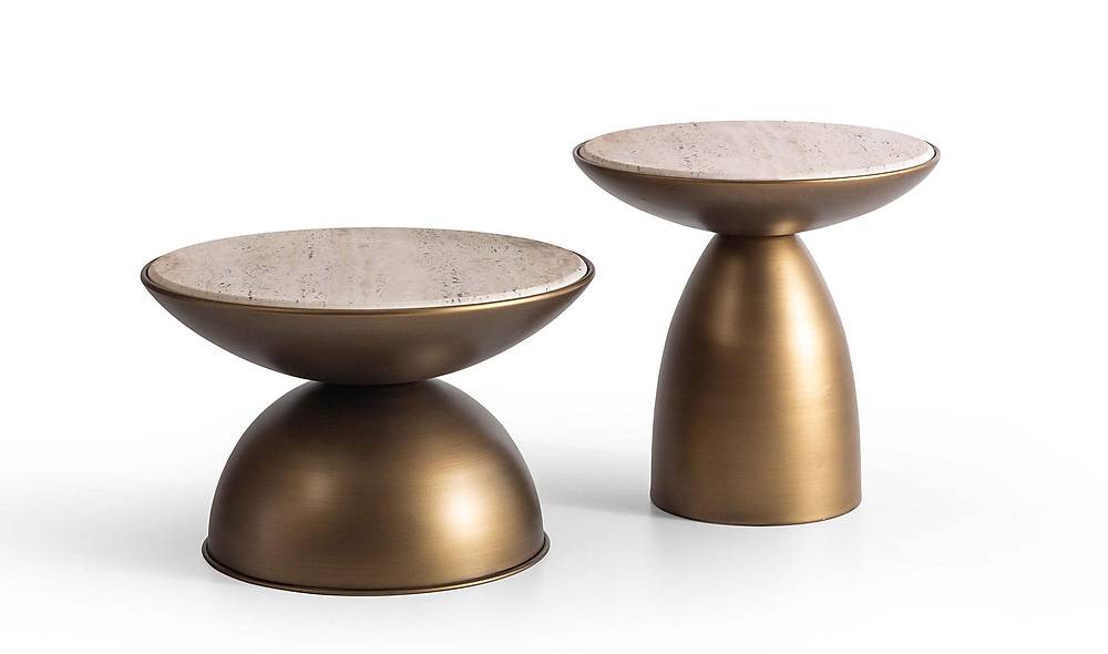 Joy Sehpa Seti - Brass - Traverten Sehpa ve Aksesuar