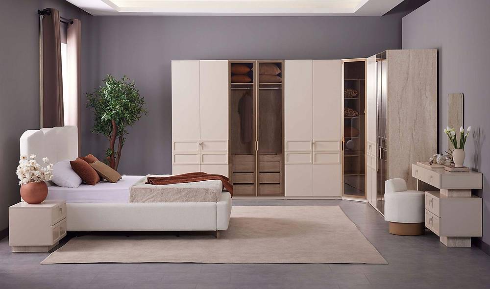 Nita Bazalı Yatak Odası - Köşe Dolaplı Giyinme Odası