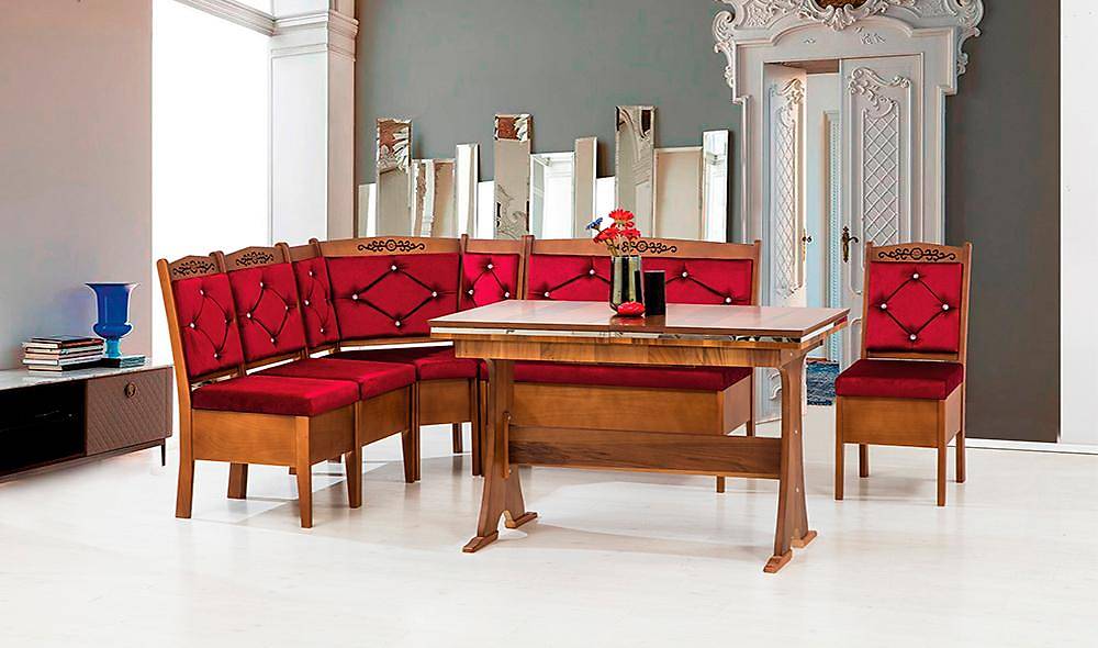 Avangarde Mutfak Köşe Takımı Ceviz - Bordo Masa Sandalye