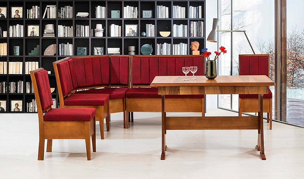 Riva Mutfak Köşe Takımı Ceviz - Bordo Masa Sandalye