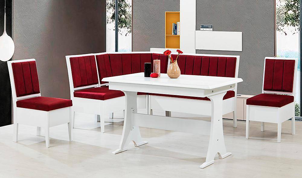 Riva Mutfak Köşe Takımı Beyaz - Bordo Masa Sandalye