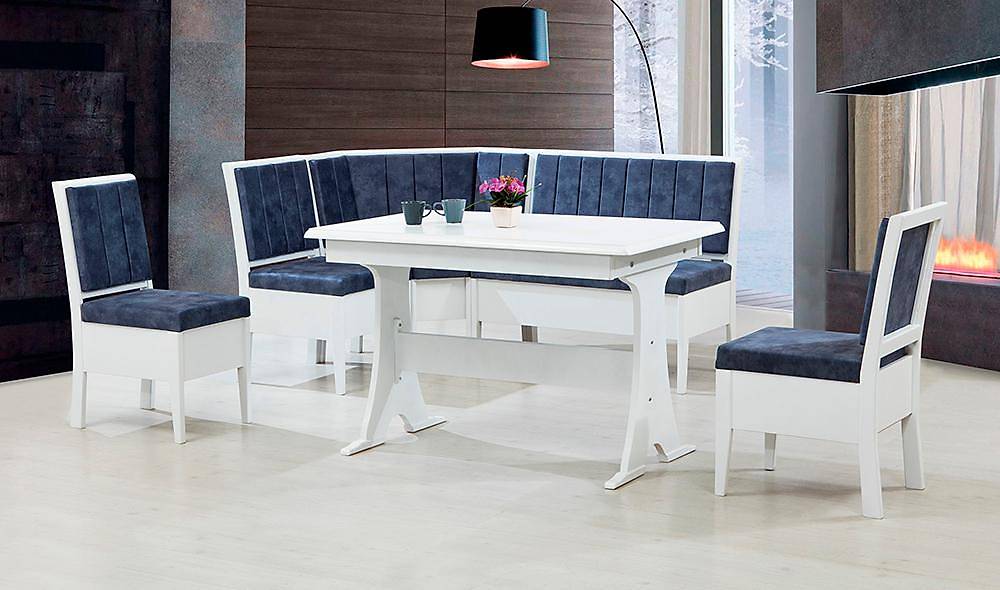 Riva Mutfak Köşe Takımı Beyaz - Gri Masa Sandalye