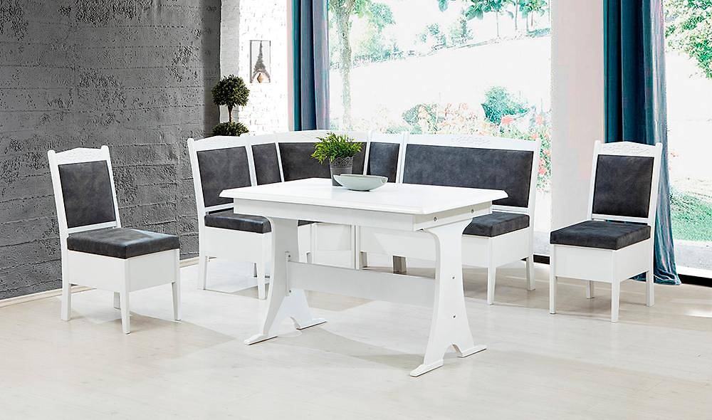 Hicran Mutfak Köşe Takımı Beyaz - Gri Masa Sandalye