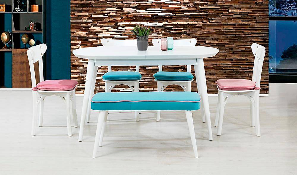 Konik Yemek Masası Takımı - Beyaz Yemek Masası Takımı