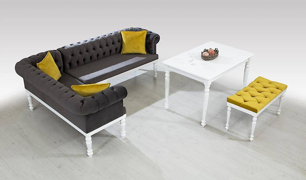 Elit Chester Gri Mutfak Köşe Takımı Masa Sandalye