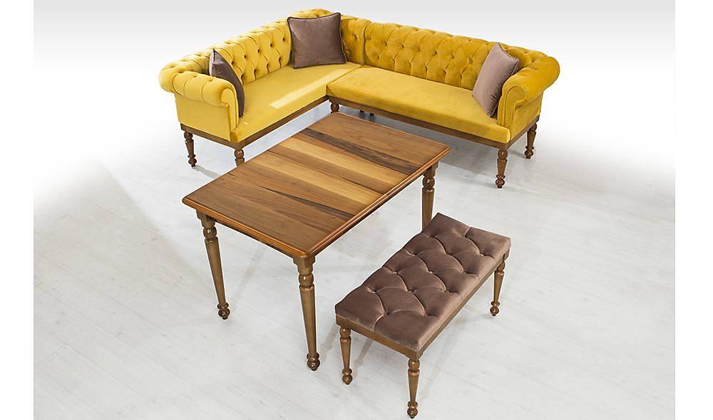 Elit Chester Sarı Mutfak Köşe Takımı Masa Sandalye