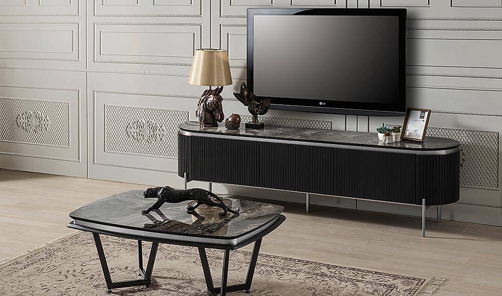 Mood Siyah Gümüş Tv Sehpası TV Ünitesi