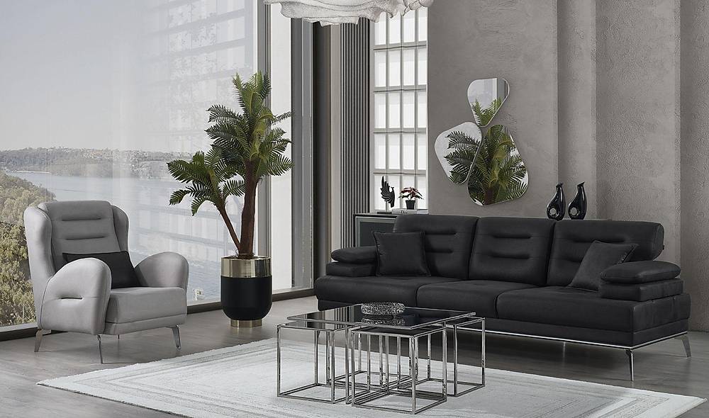 Vienay Siyah - Gri Koltuk Takımı Koltuk Takımı