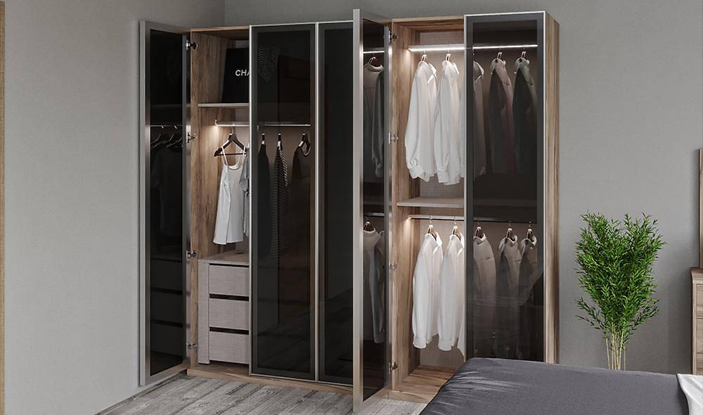 Bristol Cam Köşe Gardolap Kapaklı Gardırop