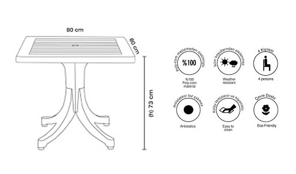 Pera Bahçe Masası 80x80 Bahçe Mobilyası