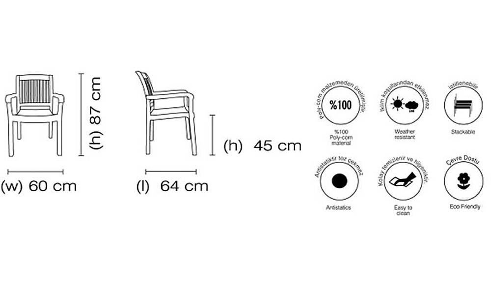 Mistral Plastik Sandalye 4 Adet Bahçe Mobilyası