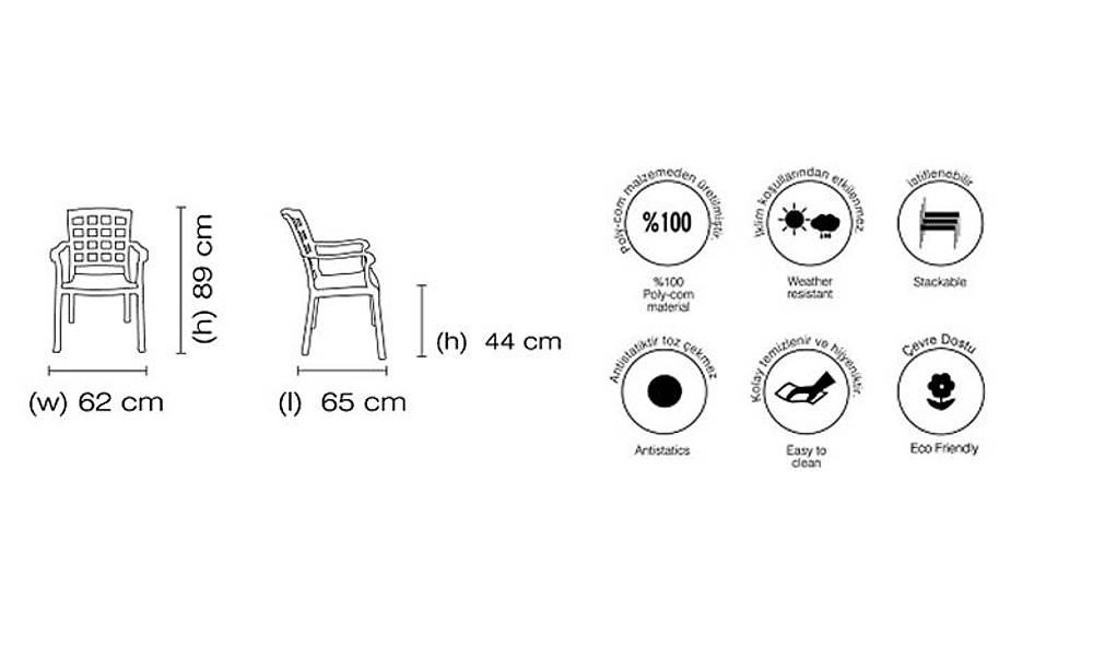Pasha Plastik Sandalye 4 Adet Bahçe Mobilyası