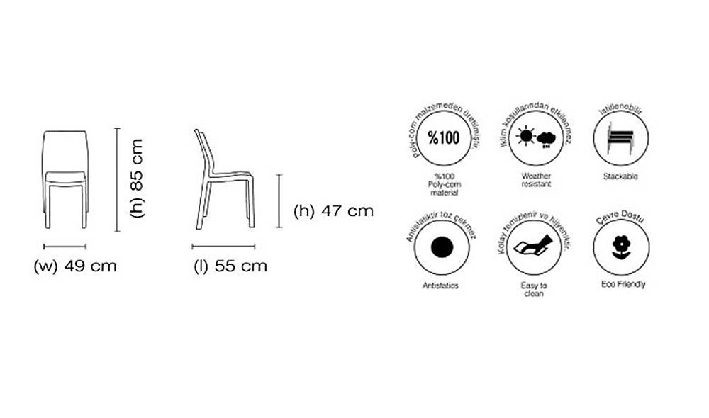 Yummy Plastik Sandalye 4 Adet Bahçe Mobilyası