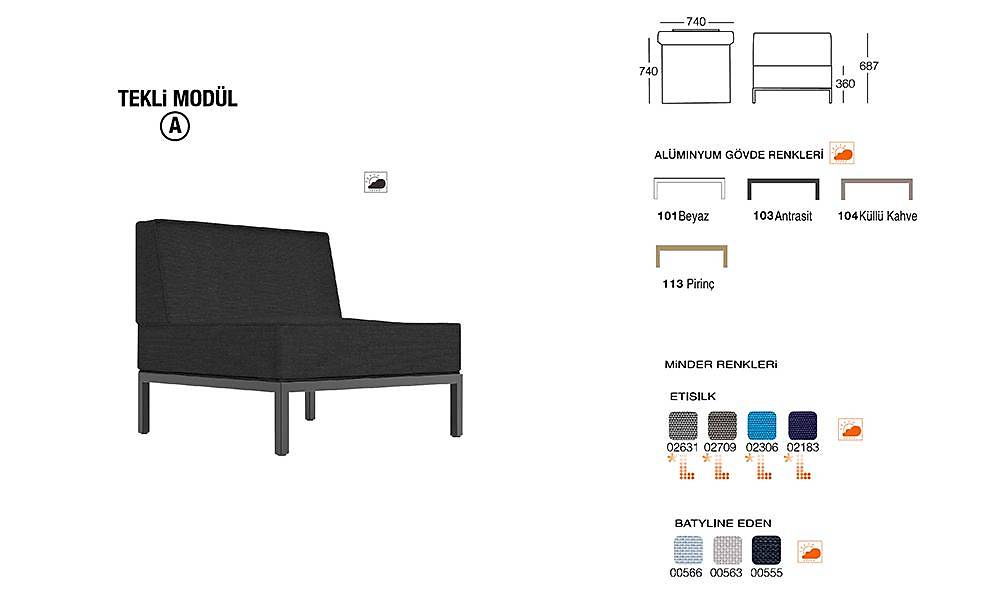 Slim Dörtlü Modüler Bahçe Koltuğu Bahçe Mobilyası